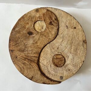 Sold Wooden Yin-Yang Trinket Box – 8” Round Organizer w/ Sliding Compartments
